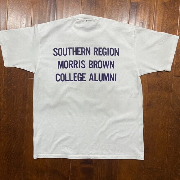 Morris Brown Alumni Vintage Single Stitch White Purple T-Shirt HBCU Men's Size L - Picture 4 of 7